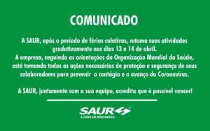 SAUR retorna às atividades seguindo protocolo de cuidados contra o Coronavírus