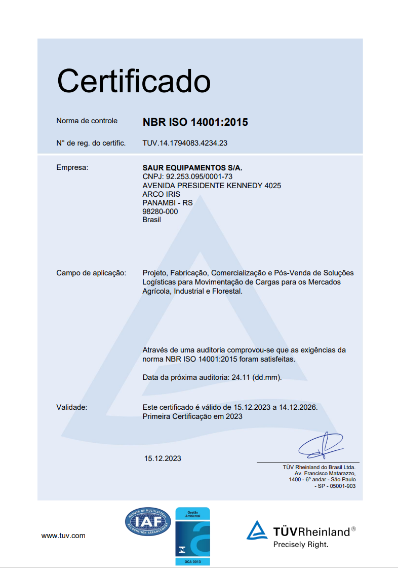 SAUR recebe a certificação ISO 14001